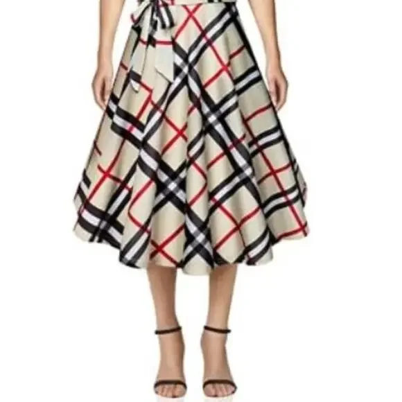 Diphi LiLi Plaid Dress Sz XL Tan Black V-Neck Button Down Fit & Flare Preppy VNT - Picture 7 of 13